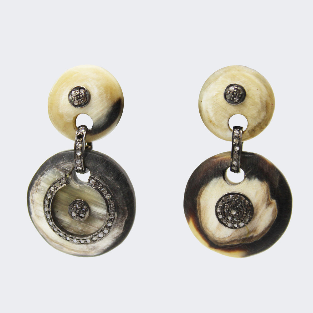 Antique Bone & Diamond Drop Post Earrings
