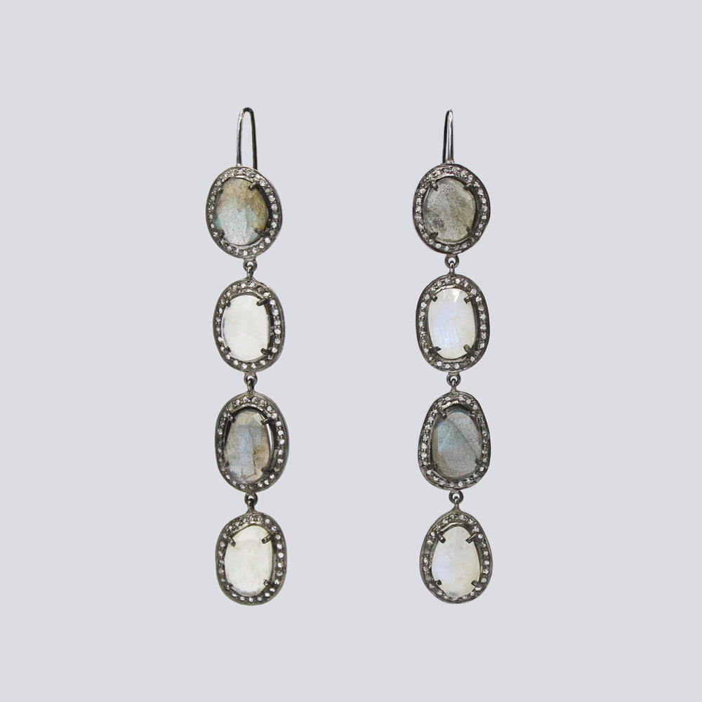 Moonstone and Labradorite Drop Earrings