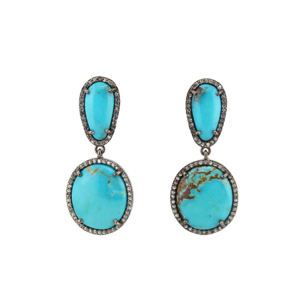 Turquoise & Diamond Drop Post Earrings